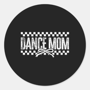 Retro Dance Mom Coquette Bow Chequered Dance Mama Classic Round Sticker