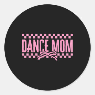 Retro Dance Mom Coquette Bow Chequered Dance Mama Classic Round Sticker