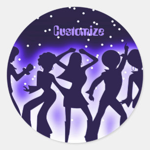 Retro Dance Party Purple Classic Round Sticker