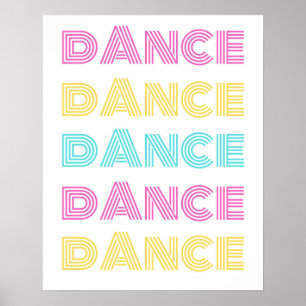 Retro Dance Pink Yellow Turquoise Poster