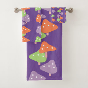 Retro Dancing Mushroom Patterned Kids Bath Towel Set