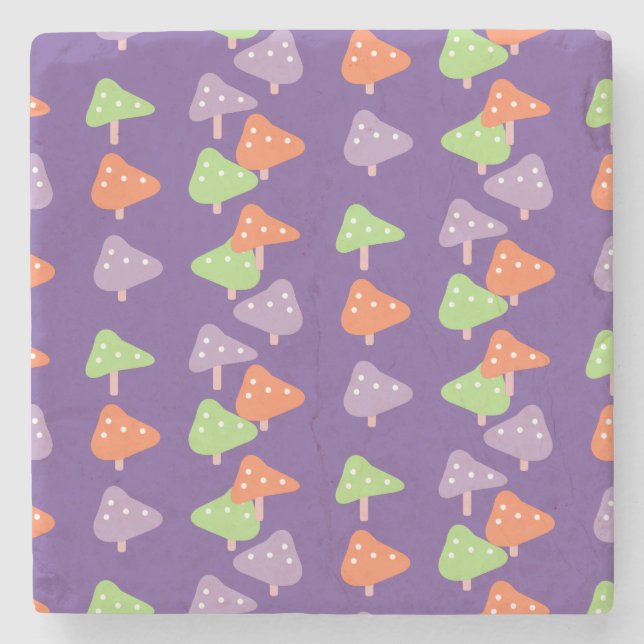 Retro Dancing Mushroom Patterned Stone Coaster (Front)