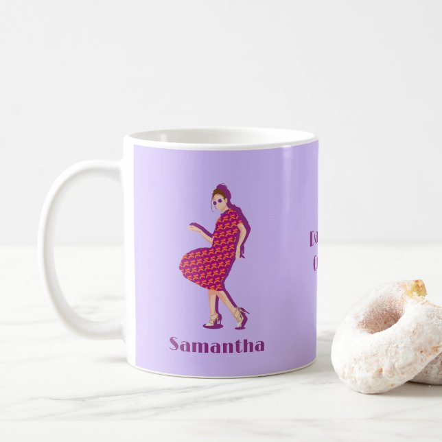 Retro Dancing Queen Purple Custom Name Coffee Mug (With Donut)