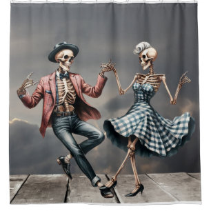 Retro Dancing Skeletons Halloween Shower Curtain