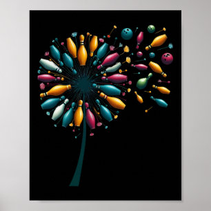 Retro Dandelion Bowling Pins Bowler Bowling Player Poster