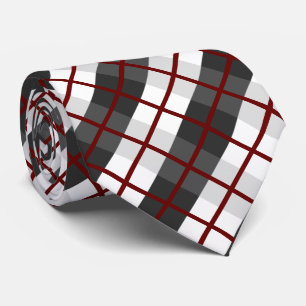 Retro Dark Red Black and White Plaid Pattern Tie