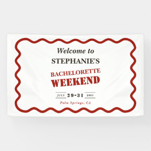 Retro Dark Red Wavy Border Bachelorette Weekend Banner