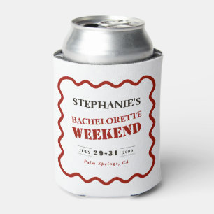 Retro Dark Red Wavy Border Bachelorette Weekend Can Cooler