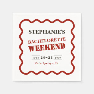 Retro Dark Red Wavy Border Bachelorette Weekend Napkin