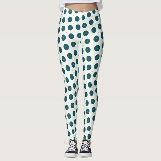 Retro Dark Teal Polka Dot Pattern - Minimalist Leggings (Front)