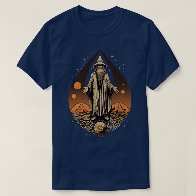 Retro Dark Wizard Vintage Fantasy illustration T-Shirt (Design Front)
