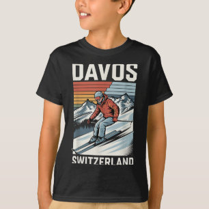 Retro Davos Switzerland Ski Resort, Alpine Skiing  T-Shirt