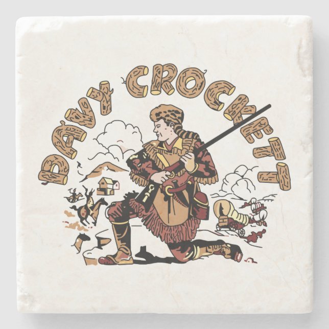 Retro Davy Crockett Stone Coaster (Front)
