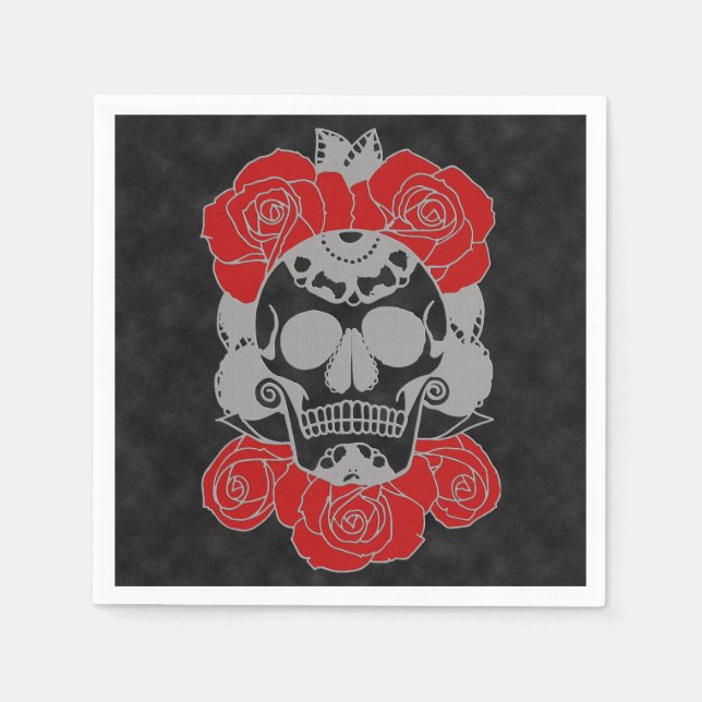 Retro Day of the Dead Grunge Sugar Skull Napkin (Front)