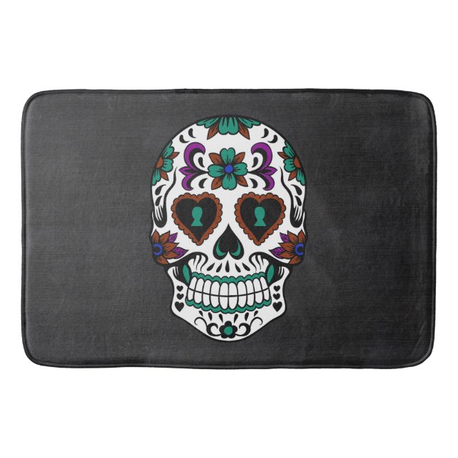 Retro Day of the Dead Sugar Skull Bath Mat (Front)