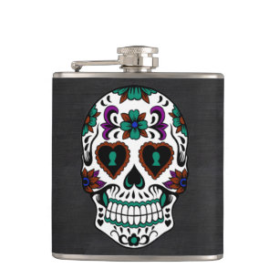 Retro Day of the Dead Sugar Skull Hip Flask