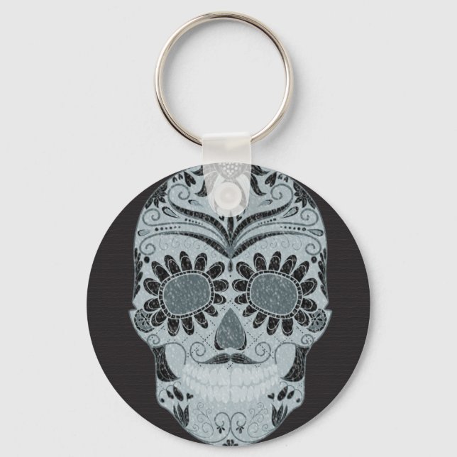 Retro Day of the Dead Sugar Skull Keychain (Front)