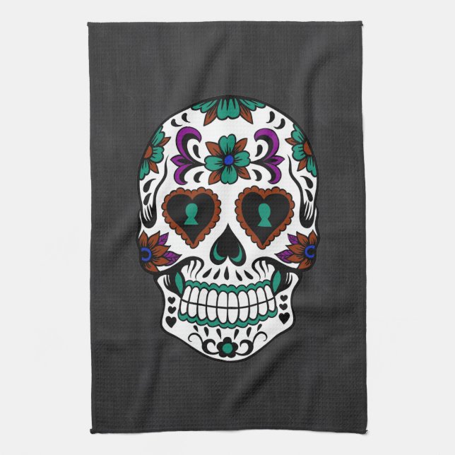 Retro Day of the Dead Sugar Skull Kitchen Towel (Vertical)