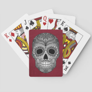 Retro Day of the Dead Sugar Skull on Leather Playing Cards