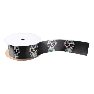 Retro Day of the Dead Sugar Skull Satin Ribbon