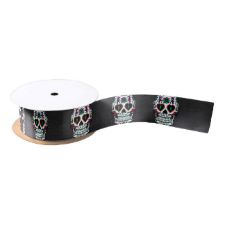 Retro Day of the Dead Sugar Skull Satin Ribbon