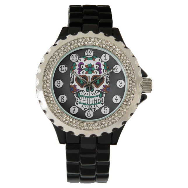 Retro Day of the Dead Sugar Skull Watch (Front)