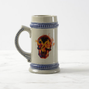  Retro Dead Burning skeleton Skull in Fire  Beer Stein