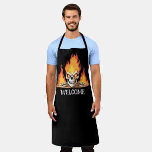 Retro Dead Burning skeleton Skull in Fire DIY Name Apron