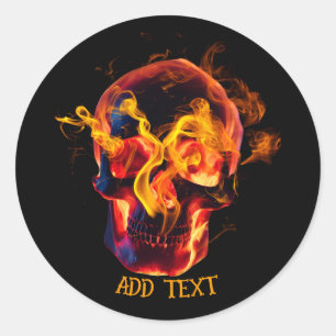 Retro Dead Burning skeleton Skull in Fire DIY Name Classic Round Sticker