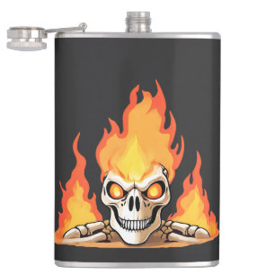 Retro Dead Burning skeleton Skull in Fire  Hip Flask