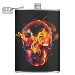 Retro Dead Burning skeleton Skull in Fire Hip Flask