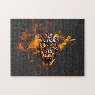 Retro Dead Burning skeleton Skull in Fire  Jigsaw Puzzle