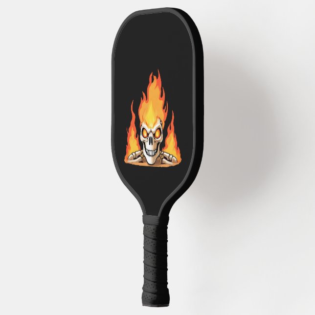 Retro Dead Burning skeleton Skull in Fire  Pickleball Paddle (Left)
