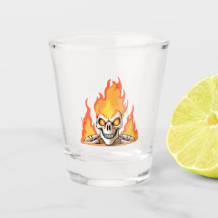 Retro Dead Burning skeleton Skull in Fire Shot Glass