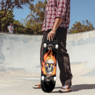 Retro Dead Burning skeleton Skull in Fire  Skateboard