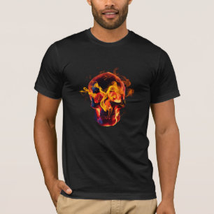  Retro Dead Burning skeleton Skull in Fire  T-Shirt