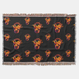 Retro Dead Burning skeleton Skull in Fire Throw Blanket