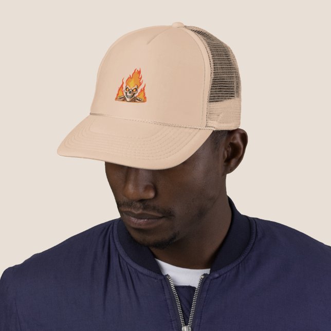 Retro Dead Burning skeleton Skull in Fire  Trucker Hat (In Situ)