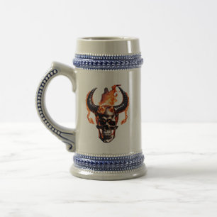 Retro Dead Burning Skull with horn in Fire Beer Stein