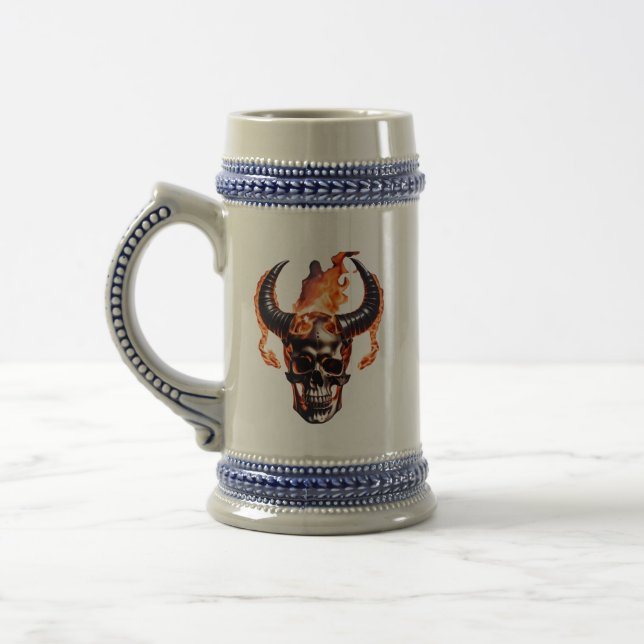  Retro Dead Burning Skull with horn in Fire  Beer Stein (Left)