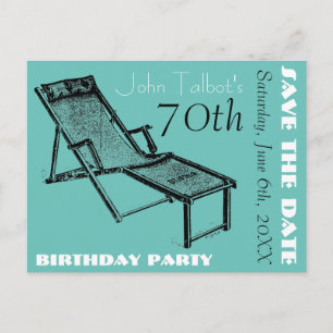 Retro Deckchair 70th birthday Party Save the Date Announcement Postcard