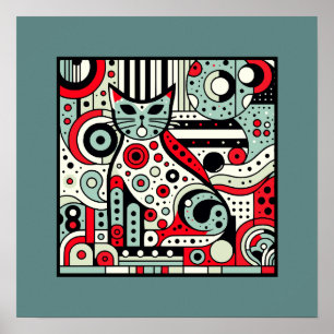 Retro Deco Cat Art Print – Whimsical Feline