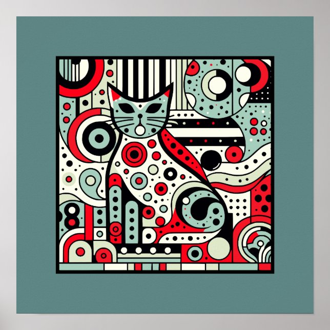 Retro Deco Cat Art Print – Whimsical Feline (Front)