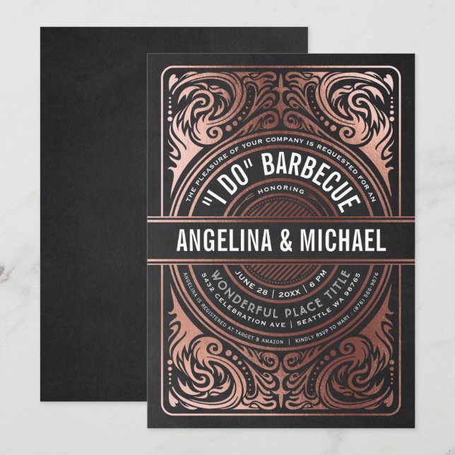 Retro Deco I Do BBQ Invitations Rose Gold Foil (Front/Back)