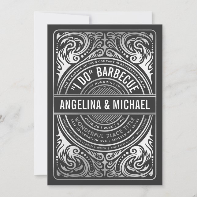 Retro Déco I Do BQ Invitations Black White Silver (Devant)