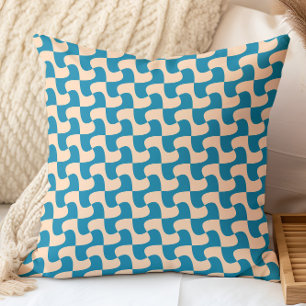 Retro Decorative Blue, Peach Geometric Pattern Throw Pillow