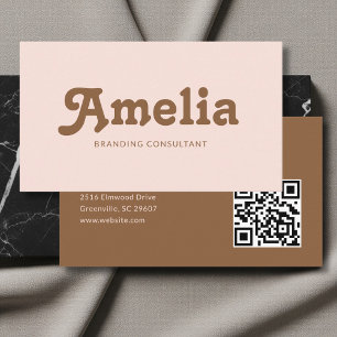 Retro Decorative Minimalist Blush Brown Business Card