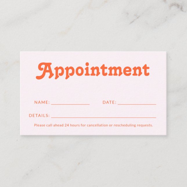 Retro Decorative Minimalist Pink Orange Appointment Card (Front)
