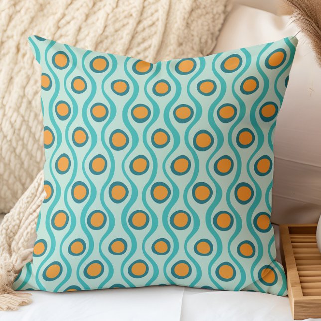 Retro Decorative Pattern Orange Teal Aqua Throw Pillow (Creator Uploaded)