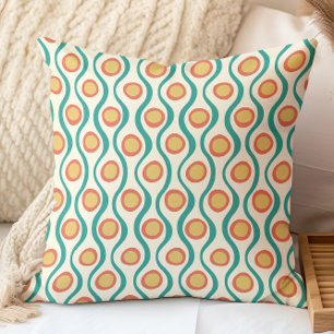 Retro Decorative Pattern Teal Orange Yellow Throw Pillow